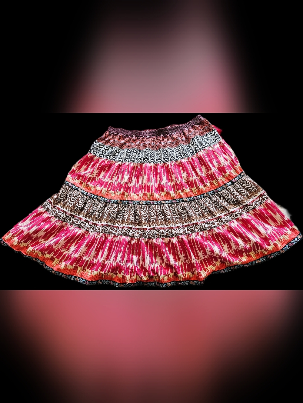 Boho Tiered Pink Patterned Maxi Skirt